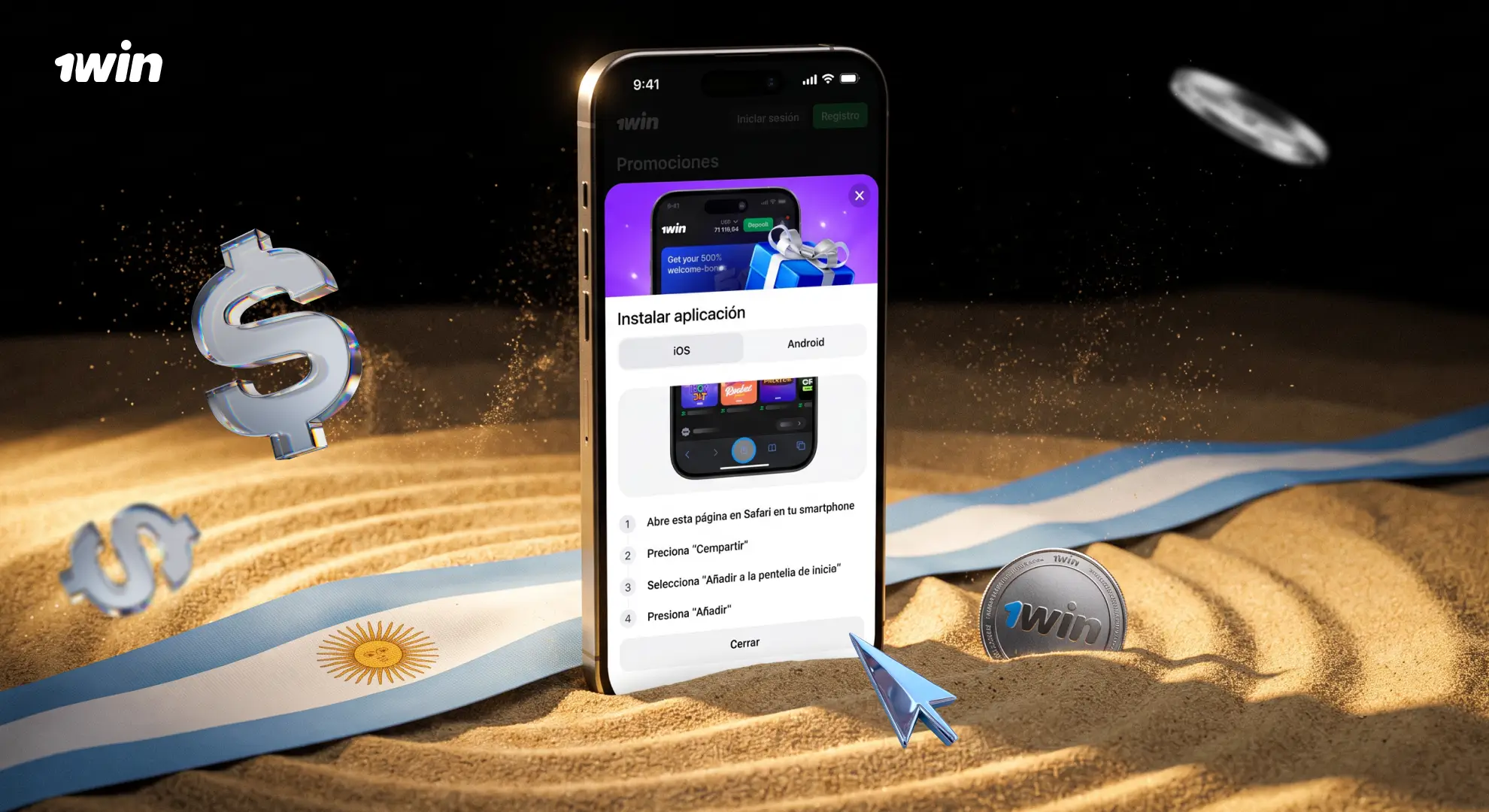 PWA de 1win en iOS